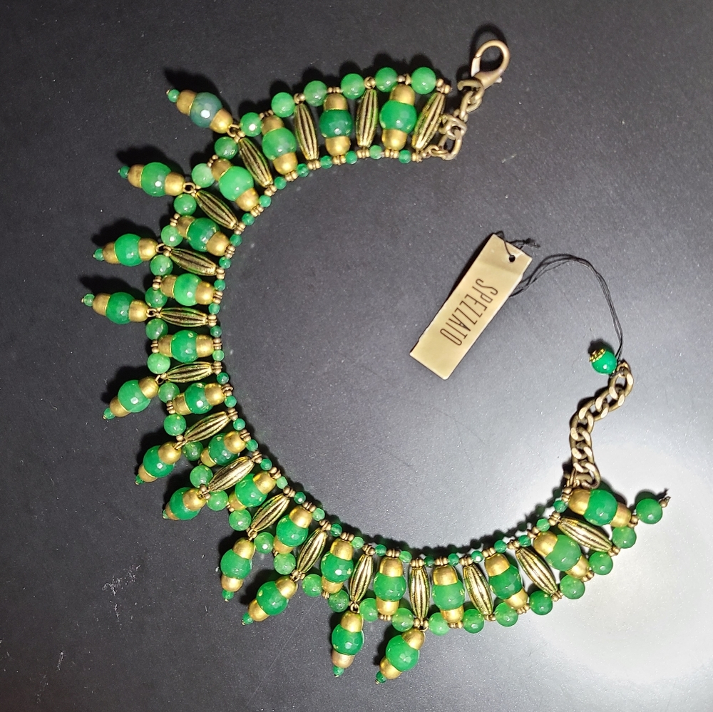 NWT Gorgeous Jade, Gold Beaded Necklace, Spezzato